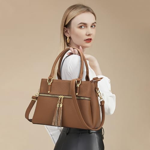 Image of KKXIU Women Satchel Bags Handle Shoulder Handbags and Purses Pockets Zipper Leather Crossbody Bags