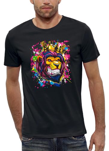 T-Shirt Lion Multicolore avec Couronne Graphique Fluorescent