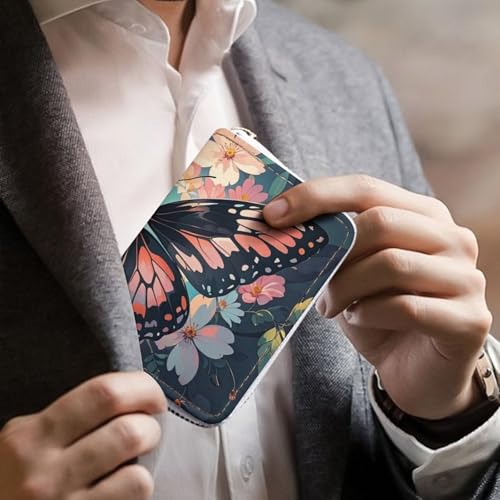 Porte-cartes en cuir gaufré de motifs nature chic et élégant