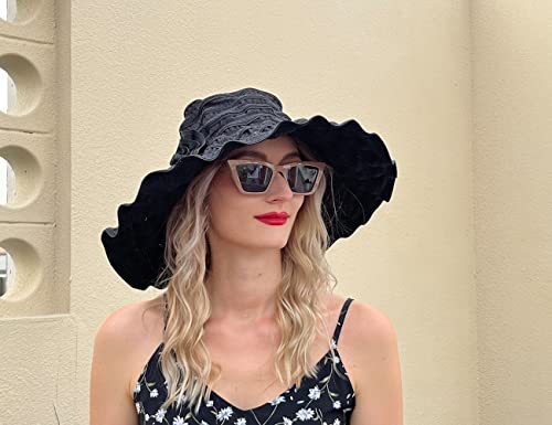 Femme-Vintage-Plage-Chapeau-de-Soleil-Pliage-de-Voyage-Large-Bord-Dete-Chapeaux