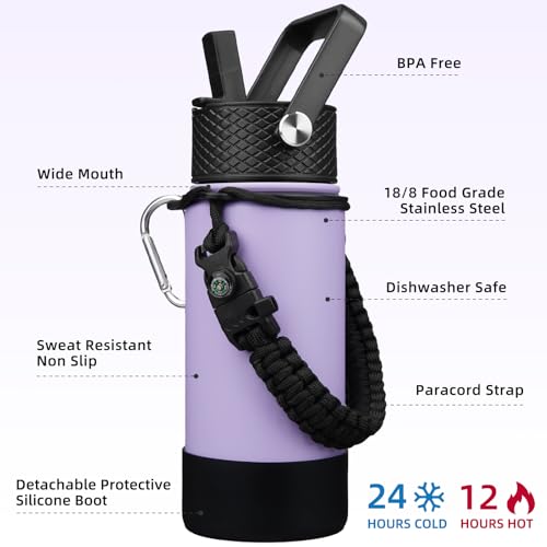 Image of BJPKPK 18oz Insulated Water Bottle with 3 Lids, Straw Lid & Handle