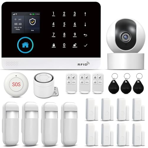 Sistema di allarme con telecamera, sistema di allarme antifurto GSM WIFI da 22 pezzi con allarme tramite app per telefono, sirena di allarme 120b, compatibile per casa e ufficio