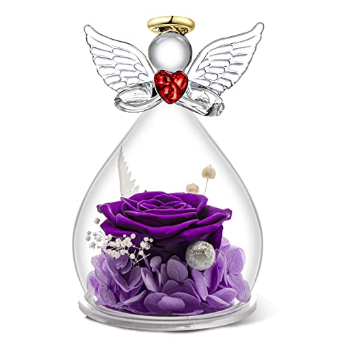 Qinqinxin Ángel de Cristal de Rosa Eterna Bajo Cúpula, Decoración de Mesa de Ángel, Figura de Ángel de Flor Eterna Hecha a Mano, Regalo para Mamá, Regalos Abuela Cover