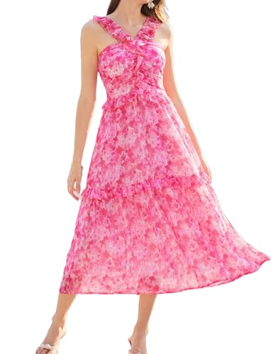 GRACE KARIN Women’s Summer Boho Floral Tiered Dress Strap A Line Swing Flowy Midi Dress Ruffle Beach Wedding Guest Dress