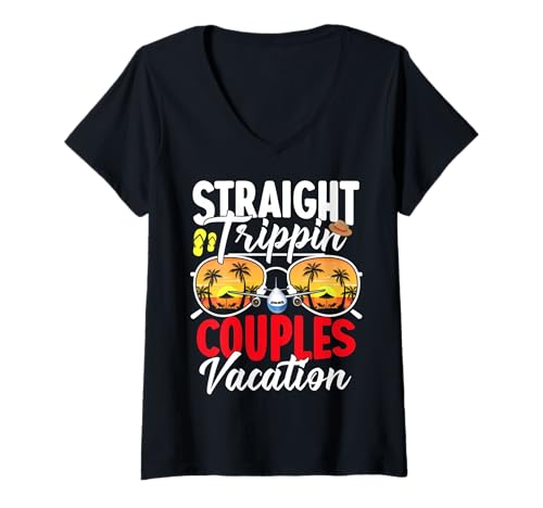 Women's Straight Trippin Couples Trip 2026 Beach Summer Vacation V-Neck T-Shirt