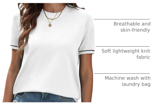 Image of COSSEN Womens Summer Cap Sleeve Tops Trendy Casual Crew Neck Knit Lightweight Sweater Pullover Top