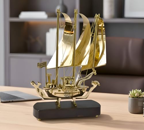 Image of DSH CRAFTING YOUR CURIOSITY Brass Ship with Wooden Base, Showpiece Item, Perfect for Home Decoration and Gifting
