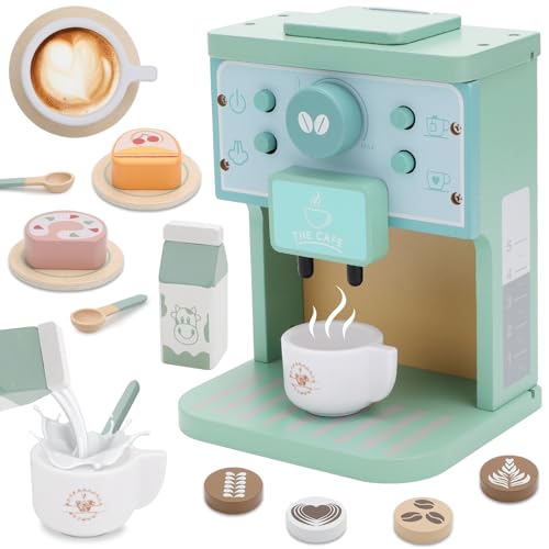 deAO Macchina da Caffè in Legno per Bambini, Cucina Giocattolo Gioco di Ruolo Barista con Accessori e Gioco Educativo,...