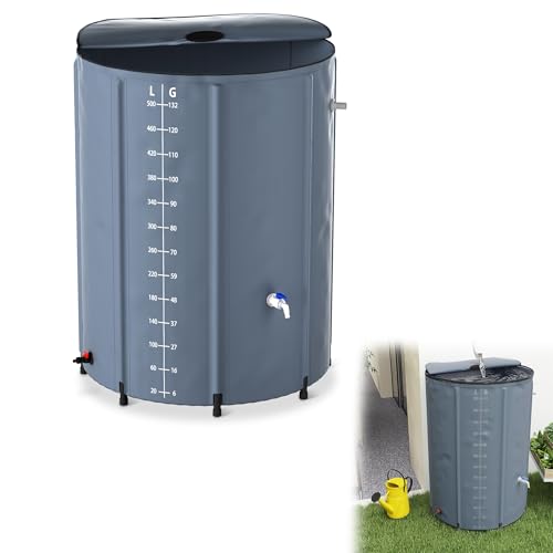 YRHome 500 Liter Faltbare Regentonne Regenwassertonne Regenwassertank UV-stabil & witterungsbeständig Mit Überlaufschutz & seitlicher Skala Kompakt für Garten Balkon Camping Anthrazit