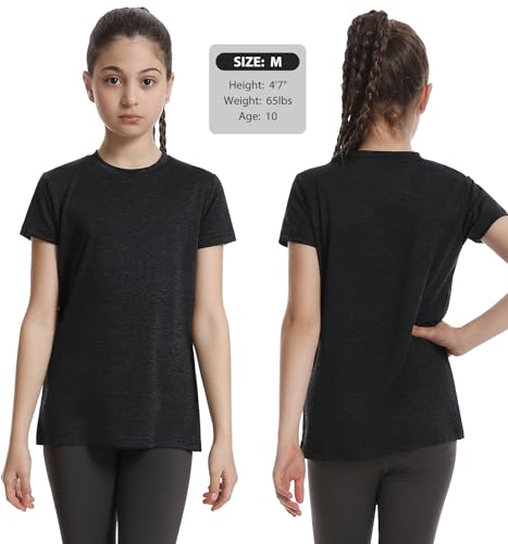 Image of 5 Pack Girls Athletic Shirts Short Sleeve Dry Fit T-Shirts Tops for Teens | Soft and Breathable Fabric, Bright and Cute Colors, Longer Length Design, Colorfast and Anti-Wrinkle