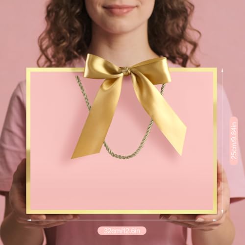Image of JMANNI Gift Bags with Handles, 13 inch Medium Gift Bags with Tissue Paper | 2 Pcs Pink Bags, 4 Tissue Paper and 2 Cards, for Baby Shower, Wedding Bridal Shower, Birthday Party