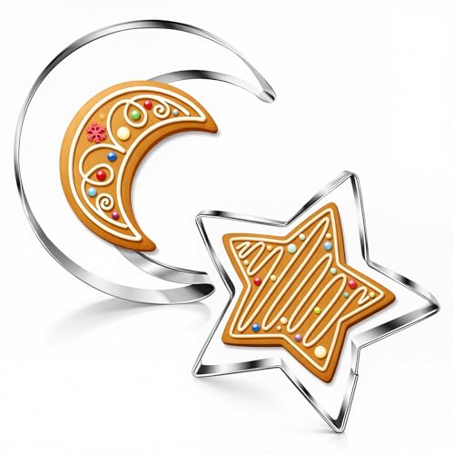 Lot de 2 emporte-pièces en forme d'étoile et de lune en acier inoxydable pour sandwichs, fondants et beignets, idéal pour le petit-déjeuner des enfants