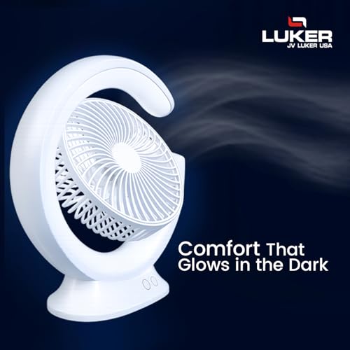 Image of Luker AVENTUS Rechargeable Table Fan Portable 5W Fan with 3Speed Control Up to 1800RPM USB Type-C Charging Silent 5hr Runtime 3LED Color Mode 150mm Airflow for Home Office Desk (New Launch, 1yr Wrnty)