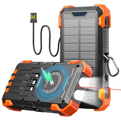 Image of Sudrov Solar Power Bank - 20000mAh Portable Phone Charger, 4 Built-in Cable