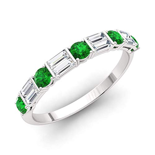 Diamondere Natural And Certified Emerald And Baguette Diamond Wedding Ring In 14K White Gold | 0.79 Carat Half Eternity Stackable Band For Women, Us Size 7 #TOP14