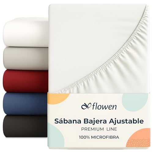 Flowen Sábana Bajera Ajustable 120x190 cm Blanco de Microfibra Cepillada para Colchón 30cm de Altura Tejido Suave Transpirable Hipoalergénico Antiácaros y Antibact. Lavable a Máquina