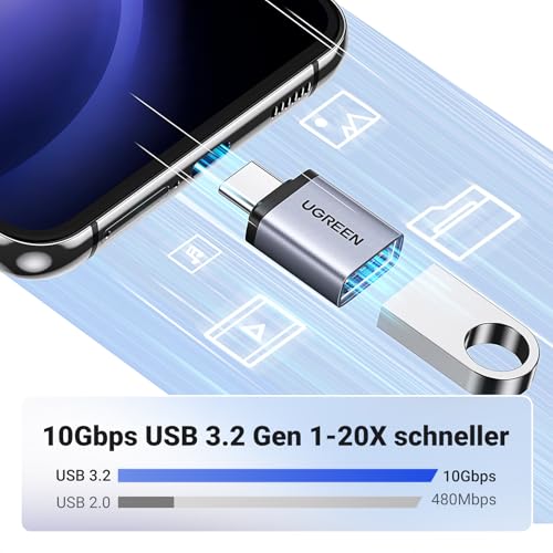 UGREEN USB C auf USB 3.2 Adapter 10Gbps OTG 2 Stück USB C Stecker auf A Buchse Adapter Kompatibel mit iPhone 17/16 Series MacBook Pro Air iMac iPad Pro Galaxy Tab S9 S24 (Grau)