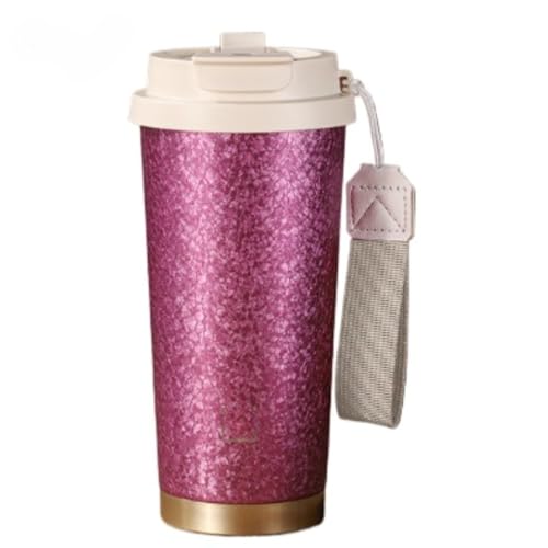 Wyazziv純チタン製コーヒー水筒 520mlストロー付き 直飲み対応 真空断熱で保温保冷に優れ 洗いやすい蓋付きタンブラー 漏れ防止機能 ひも付きで持ち運び便利 (パープル)