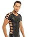 IEFIEL Gilet Homme Muscle T-Shirt Sport Fitness Manches Courtes Noir Cuir Transparent Tops T-Shirt Débardeur Clubwear M-2XL Noir 3 M