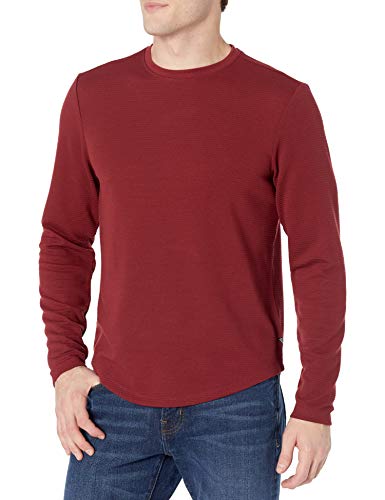 GUESS Men's Long Sleeve Linear Textured Jersey Crew, Vino, Medium
