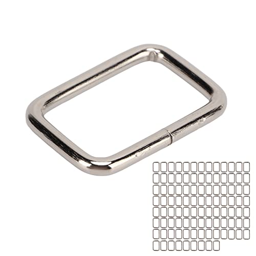 Anillo de Cinturón, Hebillas de Metal para Correas 100pcs Hebillas Cuadradas Metal Cinturones Cintas Anillos Rectángulo para Bolso Bolso Hardware Costura Plateado (3/8x25x15mm)