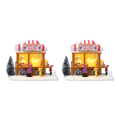Wuden 2X LED Lighted Houses Multicolored Christmas Vacation Village with Music Village Popcorn House