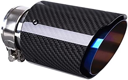 CARMON Real Twill Carbon Fiber Exhaust Pipe Muffler Tips with Blue Burnt 304 Stainless Steel (ID 3“, OD 4.5”)