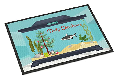 Caroline's Treasures CK4521JMAT Iridescent Shark Merry Christmas Doormat 24x36 Front Door Mat Indoor Outdoor Rugs for Entryway, Non Slip Washable Low Pile, 24H X 36W