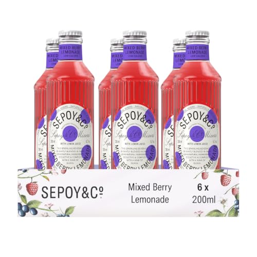 Image of SEPOY & CO. Mixed Berry Lemonade, Premium Cocktail Mixer, Made with Natural Berries & Lemons, Low Calorie, Sparkling Lemonade Mocktail, Pack of 6 X 200 ml