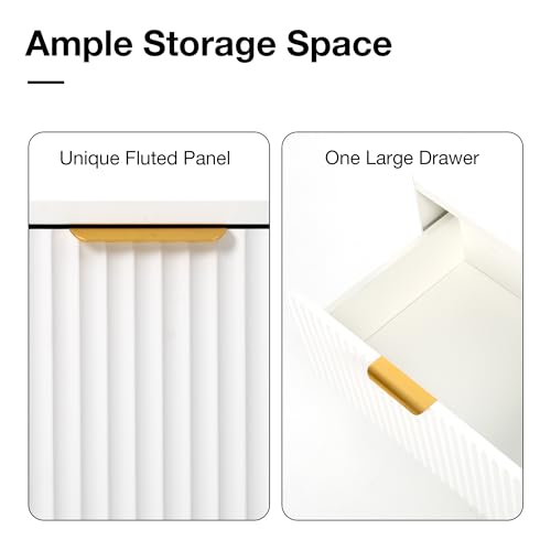 Image of Pamapic Fluted Pantry with Drawer, Modern Side Table with Storage, White