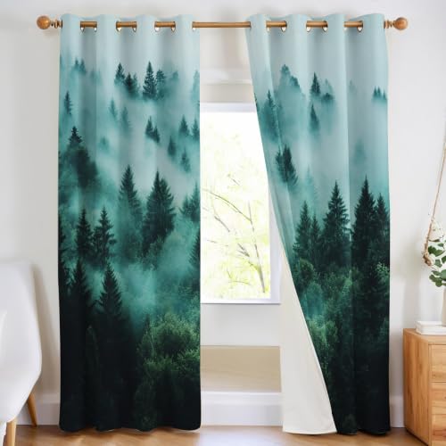 Rideaux en polyester lourd isolants opaques décor forêt verte