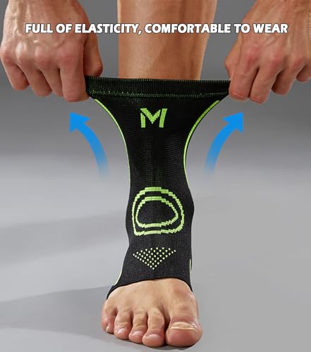 Image of 1Pair Ankle Brace Compression Sleeve for Foot Pain Relief, Swelling, Plantar Fasciitis, Injury Recovery, Compression Ankle Support for Running, Sports (Black & Green, X-Large)