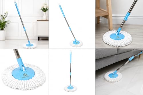 Image of Microfiber Spin Mop Floor Cleaner with Long Stainless Steel Rod | 360 Degree Rotating Mop for Tiles, Marble & Wooden Floors | pocha Cleaning ||