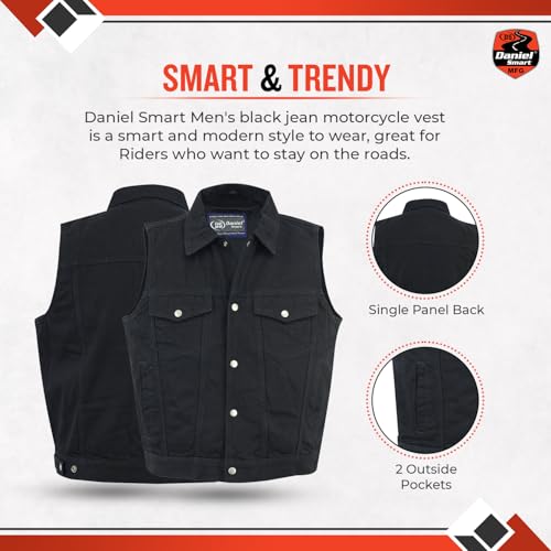 Daniel Smart Biker Vest for Men Unique Raw Blue & Black Denim Vest with Snap Closure & Concealment inside4