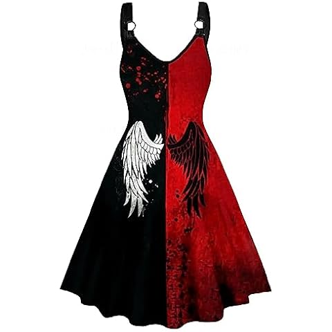 KILLREAL Women's Vintage Gothic Punk Y2K Sleeveless Swing Party Casual Plus Size Cami Midi Sundress Red/Black 4X-Large Cover