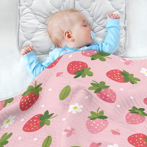 Image of Daisy and Strawberry Baby Blanket Cotton Cozy Throw Blanket Warm Nursery Swaddle Receiving Toddler Blankets 30 inch x 40