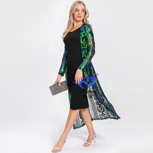 Image of Women's Fashion Duster Cardigan Sparkle Sequins Long Sleeve Open Front Coat Dress Party Prom Cover Up