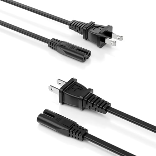 Image of Superer 2 Pack 15 ft AC Power Cord Cable Fit for Sony PS5 PS4 PS3 Slim PlayStation 5 4 3, Xbox Series X /S, Xbox One X /S, TV, Printer, Speaker, Universal IEC C7 2 Prong Replacement Cables, ETL Listed