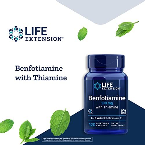 Life Extension Benfotiamine With Thiamine, 100 Mg - Water & Fat Soluble Vitamin B1 Supplement For Glucose Blood Sugar Level And Nerve Health Support - Gluten-Free, Non-Gmo, Vegetarian - 120 Capsules #TOP3