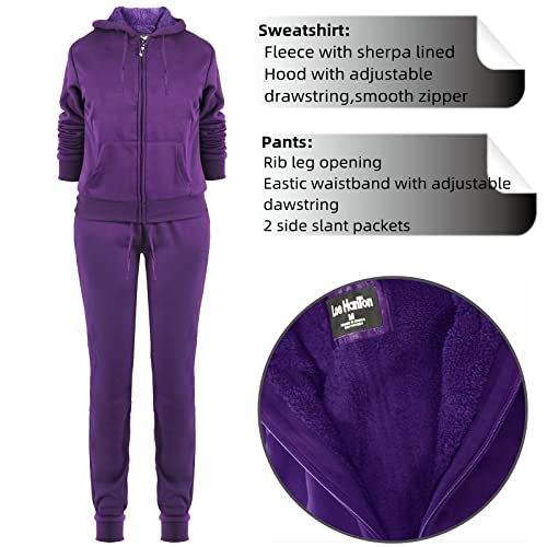 Womens Sweat Suit 2 Piece Tracksuits Fleece Sherpa Lined Hoodie Sweatpants Warm Outfits Jogging Suits Sets Ljs100 Purple L #TOP4