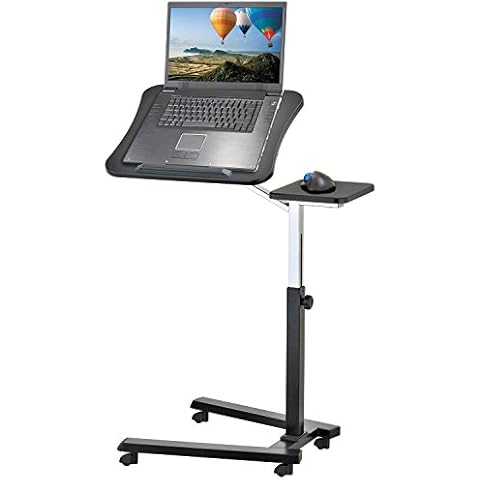 Tatkraft Joy Portable Laptop Desk with Mouse Pad, Rolling Computer Stand with Adjustable Height, Sturdy and Ergonomic, Black Cover