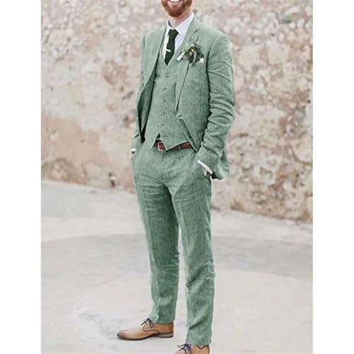 Men Suit Jacket Vest Pants Business Banquet Wedding Fashion Slim Fit 3-Piece Light Green3