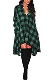 YMING Women’s Boyfriend Shirt Dress Sexy Button Down Dress Maxi Plaid Dress Black/Green L