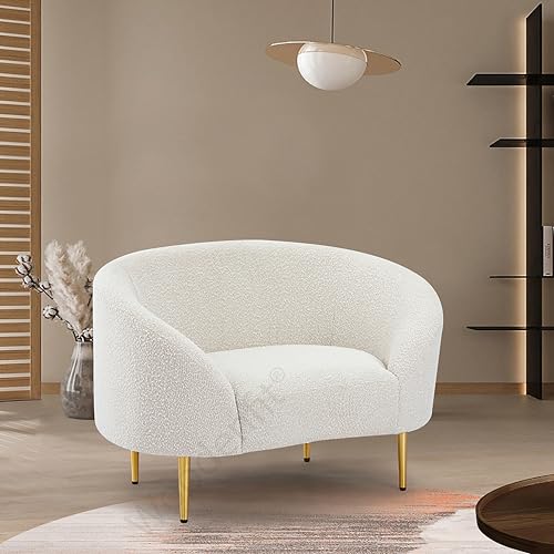 Image of Rosewood Luxury Curved Sofa in Premium Boucle Fabric | Solid Wood Structure | High Density Foam | Sturdy Golden Legs | Comfortable & Stylish Couch for Modern Living Room (Cream, 1 Seater)