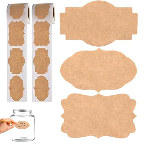 600 PCS Etiquetas Adhesivas Personalizadas, Pegatinas Personalizadas,Vintage de Papel Kraft, Impermeables y Versátiles, Ideales para Regalos, Tarros de Cristal, Mermelada y Decoraciones DIY