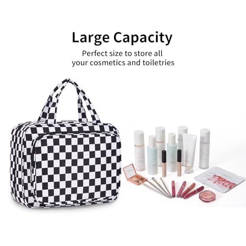 Image of Narwey Large Hanging Toiletry Bag Travel Makeup Bag Cosmetic Organizer for Women and Girls, Z-Black Checkerboard, Medium