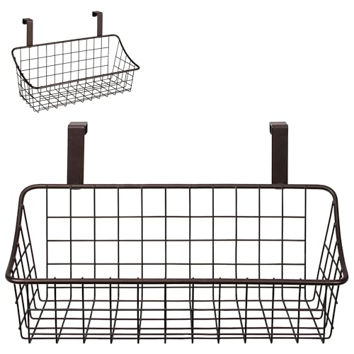 Spectrum Hanging Baskets for Organizing (Small, Bronze) - Grid Over the Cabinet Wire Basket for Kitchen or Bathroom - Door Hanging Storage Organizer for Cleaning Supplies, Washcloths, & Hand Towels