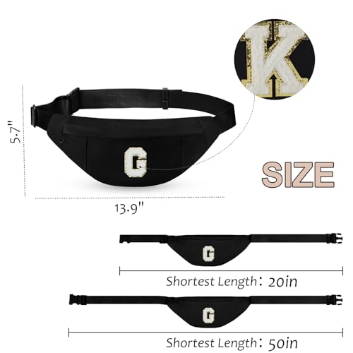 Image of Birthday Gifts for Women Men,Personalized Fanny Pack Crossbody Bag Waist Pack with Initial Letter Patch,Christmas Gifts Cute Trendy Stuff for Daughter Sister Her,Black G