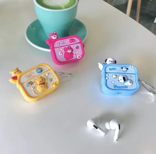 Image of DEZET Cute Soft Silicone Pouh Case for Airpods Pro GEN-2 (2022) � 3D Cartoon Animal Character Cover with Keychain Ring, Shockproof & Dustproof Protective Case for Kids & Girls (Smile Sky POCHU)