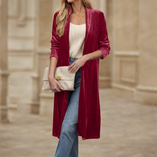 Velvet Cardigan Jackets for Women Long Lapel Collar Open Front Elegant Velour Blazer Cardigan Trench Coat4